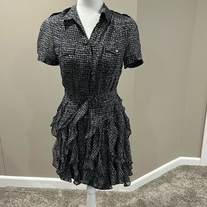 RACHEL ZOE BLACK PRINT FLOUNCE DRESS SIZE 4